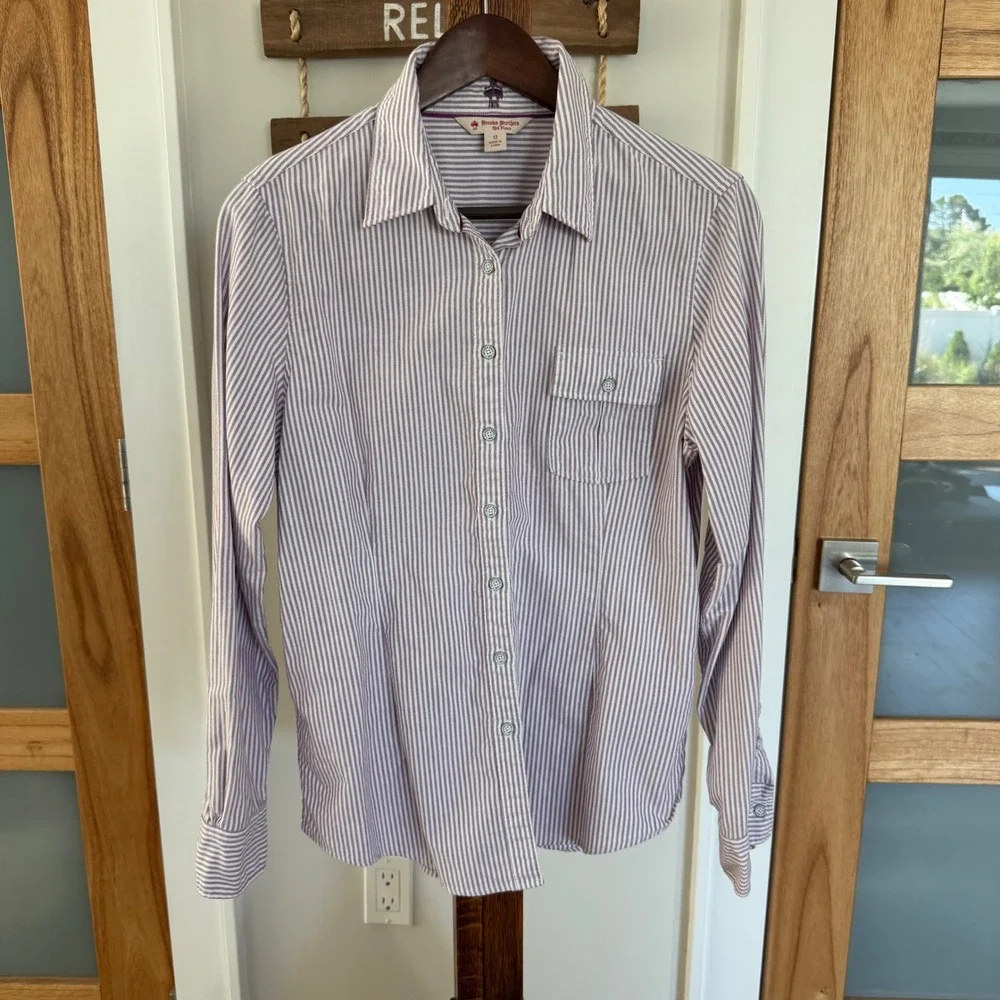 Brooks Brothers (Red Fleece) Stripe Button Down Oxford Shirt Purple White 12 EUC